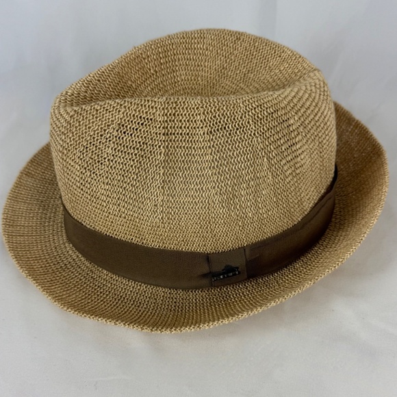 Dorfman Pacific Fedora Hat XL Scala Toyo Poly Lightweight Beige Brown Woven EUC - Picture 5 of 12
